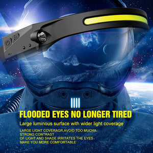 LED Induction Headlamp USB Rechargeable Flashlight Warning Torch