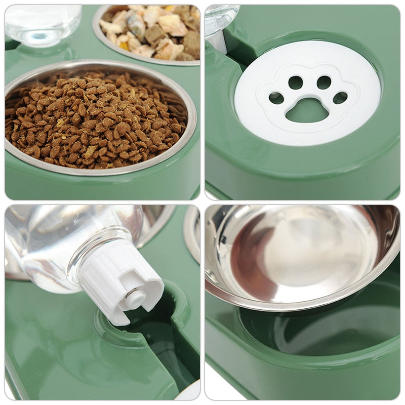 3-in-1 Pet Feeder Food and Drinking Bowl Stainless Steel Water Dispenser