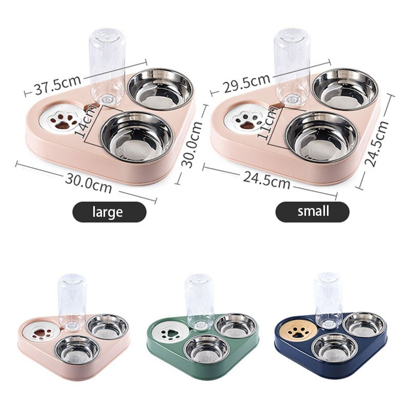 3-in-1 Pet Feeder Food and Drinking Bowl Stainless Steel Water Dispenser