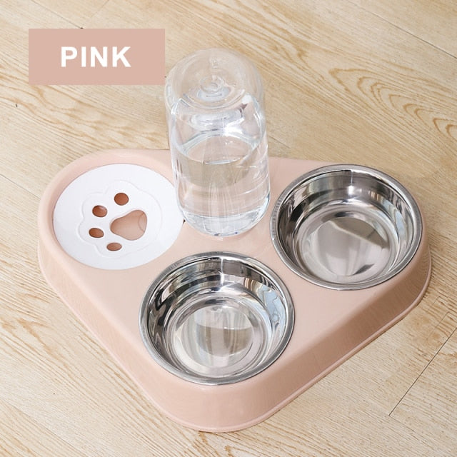 3-in-1 Pet Feeder Food and Drinking Bowl Stainless Steel Water Dispenser