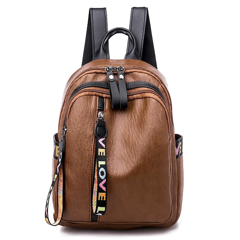 Retro PU Backpack Large Capacity Water Resistant Travel Bag