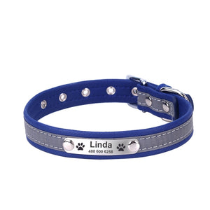 Reflective Personalized Dog Leather Collar Adjustable with Pet Name and Phone Number