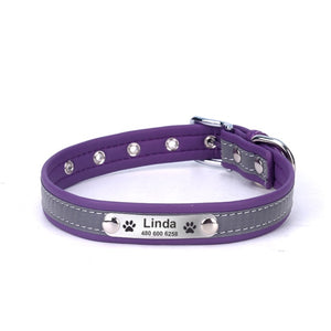 Reflective Personalized Dog Leather Collar Adjustable with Pet Name and Phone Number