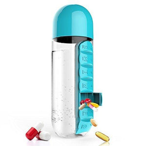 2-in-1 Water Bottle 20 oz (600ml) with 7-Day Pill Box Organizer