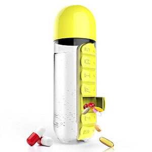 2-in-1 Water Bottle 20 oz (600ml) with 7-Day Pill Box Organizer