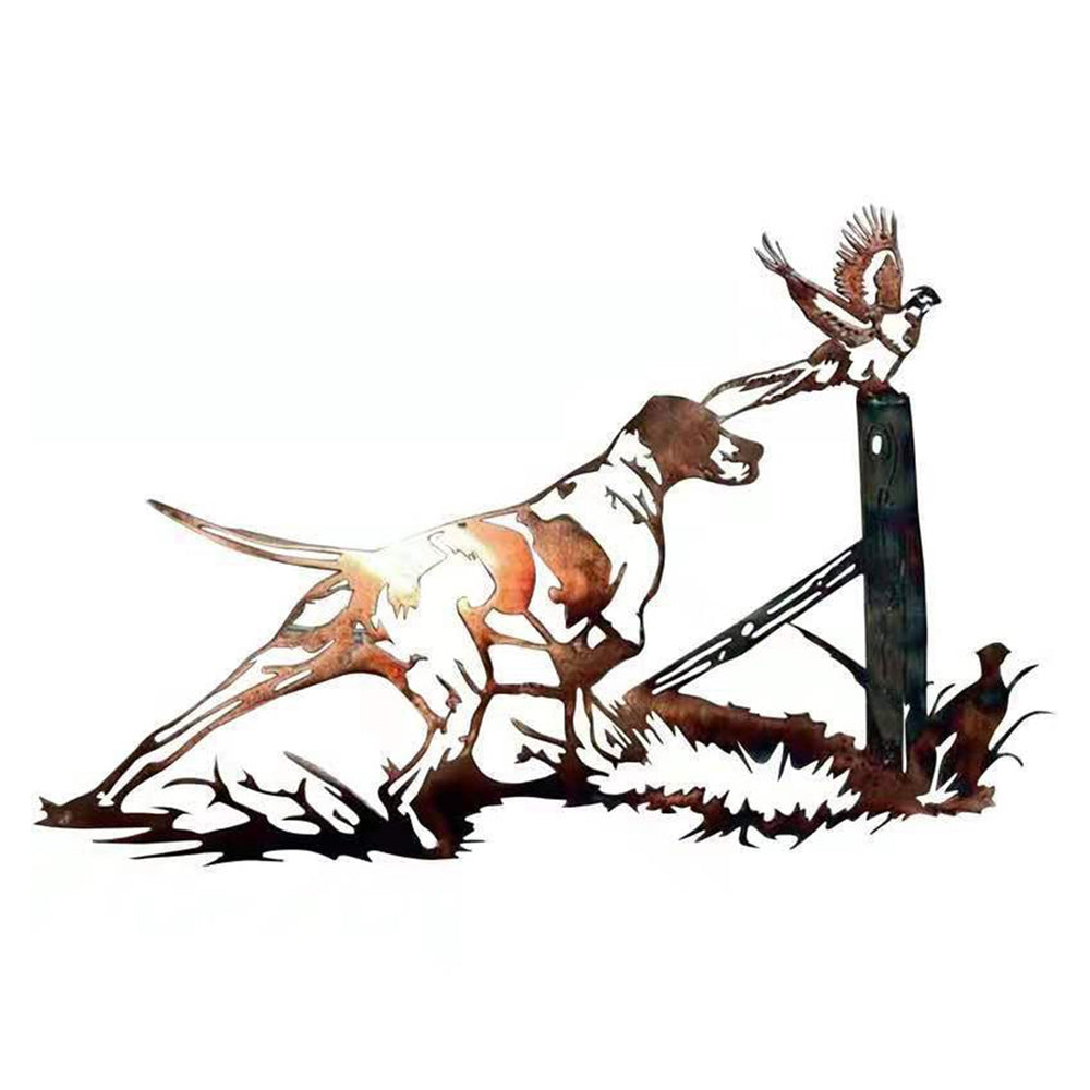 Dog and Bird Sculpture Metal Art Outdoor Garden Decor