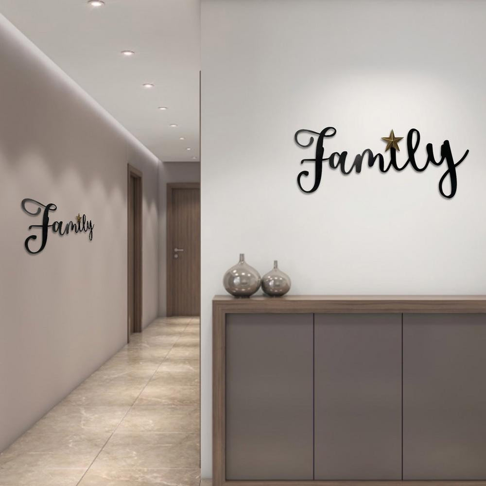 Family Cursive Letters Sign Metal Wall Art Decor