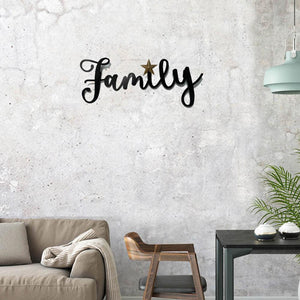 Family Cursive Letters Sign Metal Wall Art Decor