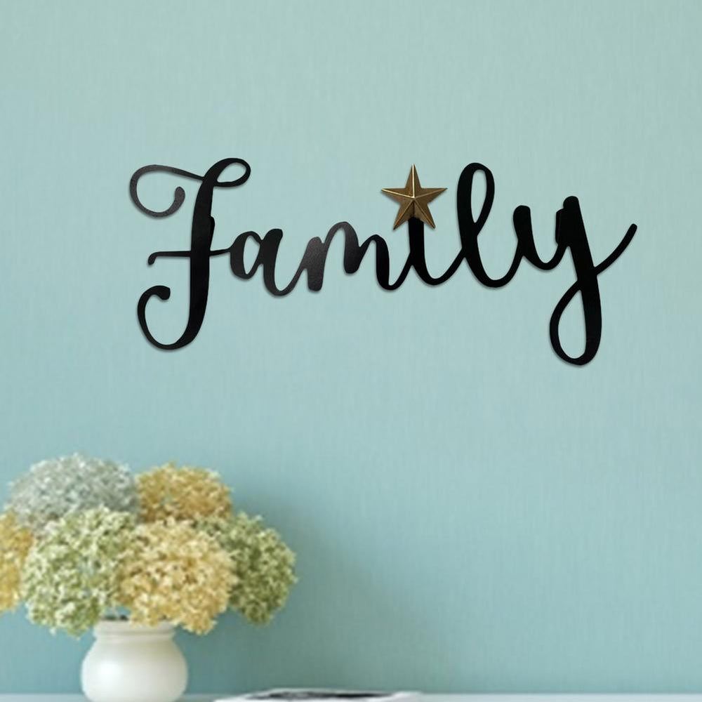 Family Cursive Letters Sign Metal Wall Art Decor