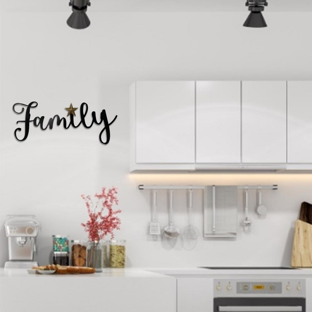 Family Cursive Letters Sign Metal Wall Art Decor