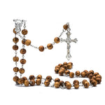 Handmade Wood Devotional Prayer Rosary Beads with Cross - Long Chain